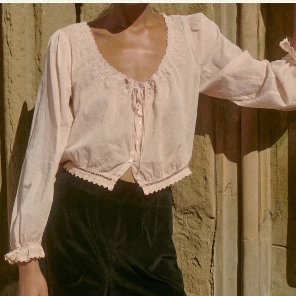 ✨💋SOLD💋 🌸🎀DÔEN ‘Maeve’ Organic Cotton Scalloped Edged Long Sleeve Top M✨ - Picture 2 of 16